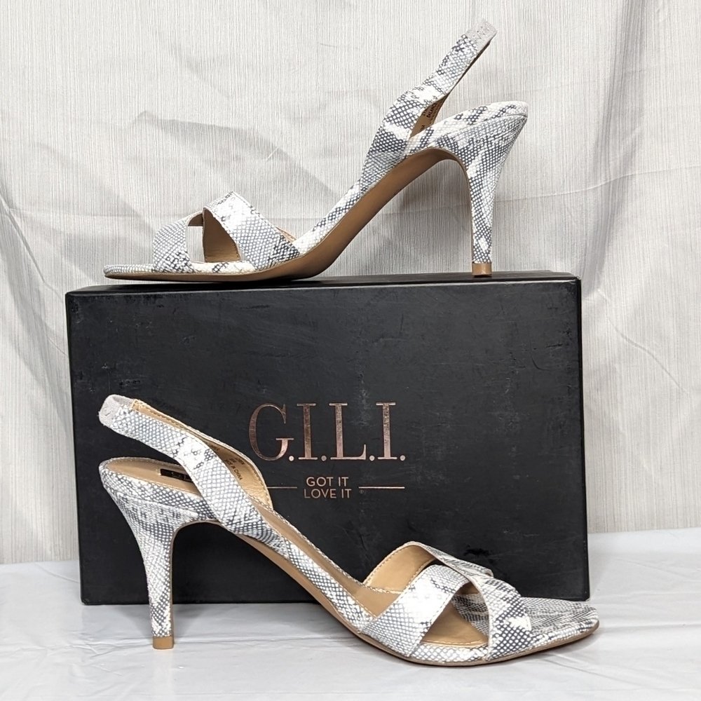 G.I.L.I. Cross-band Sling Back Mid-heel Pumps Loren Snakeskin Women's 8.5M NIB - Picture 2 of 10